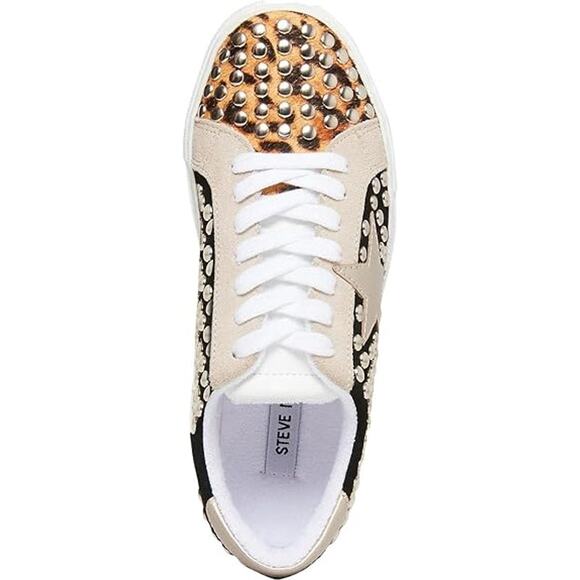 Steve Madden Turner Studded Star Sneaker | Leopard Print Calf Hair | Ladies 7.5 - Picture 4 of 9